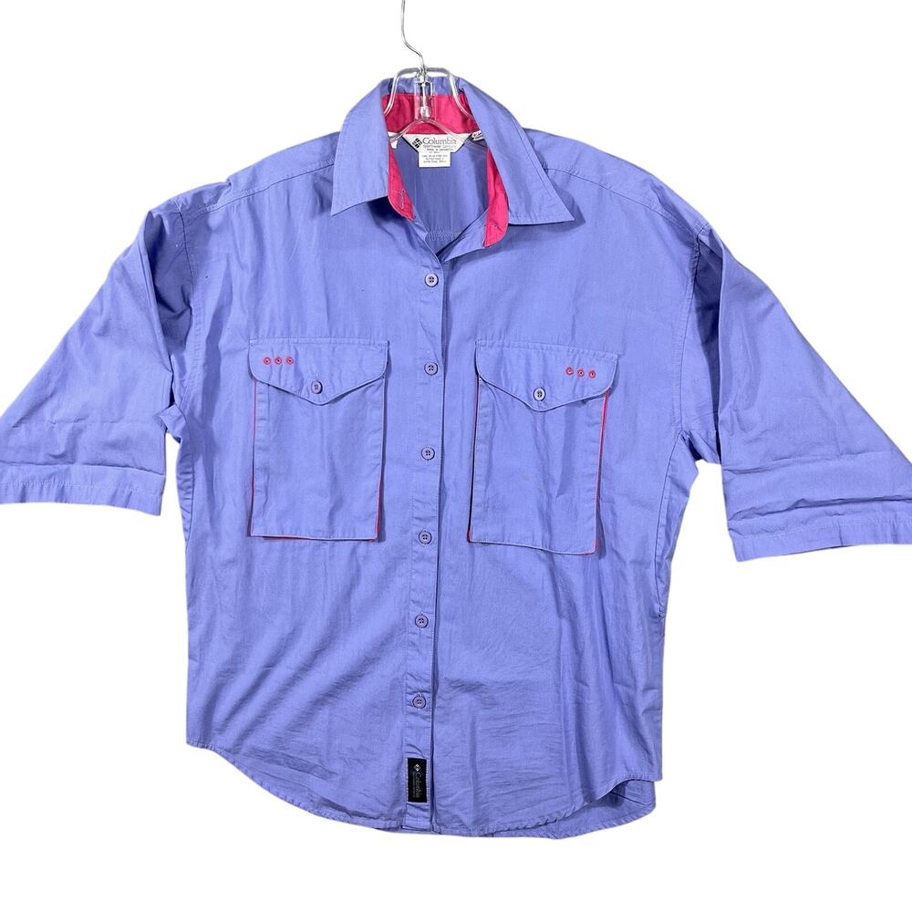 Columbia AL7140 Women’s Medium Blue / Pink Button Radial Sleeve Fishing shirt